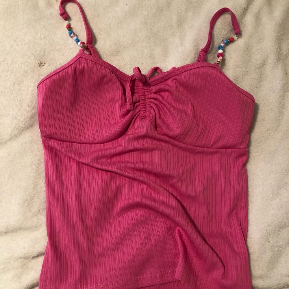 No Boundaries Hot Pink Ruched Beaded Strap Cami